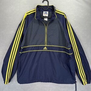 Vintage ADIDAS Men Windbreaker Jacket XL Pullover 1/2 Zip Navy Blue Yellow B74
